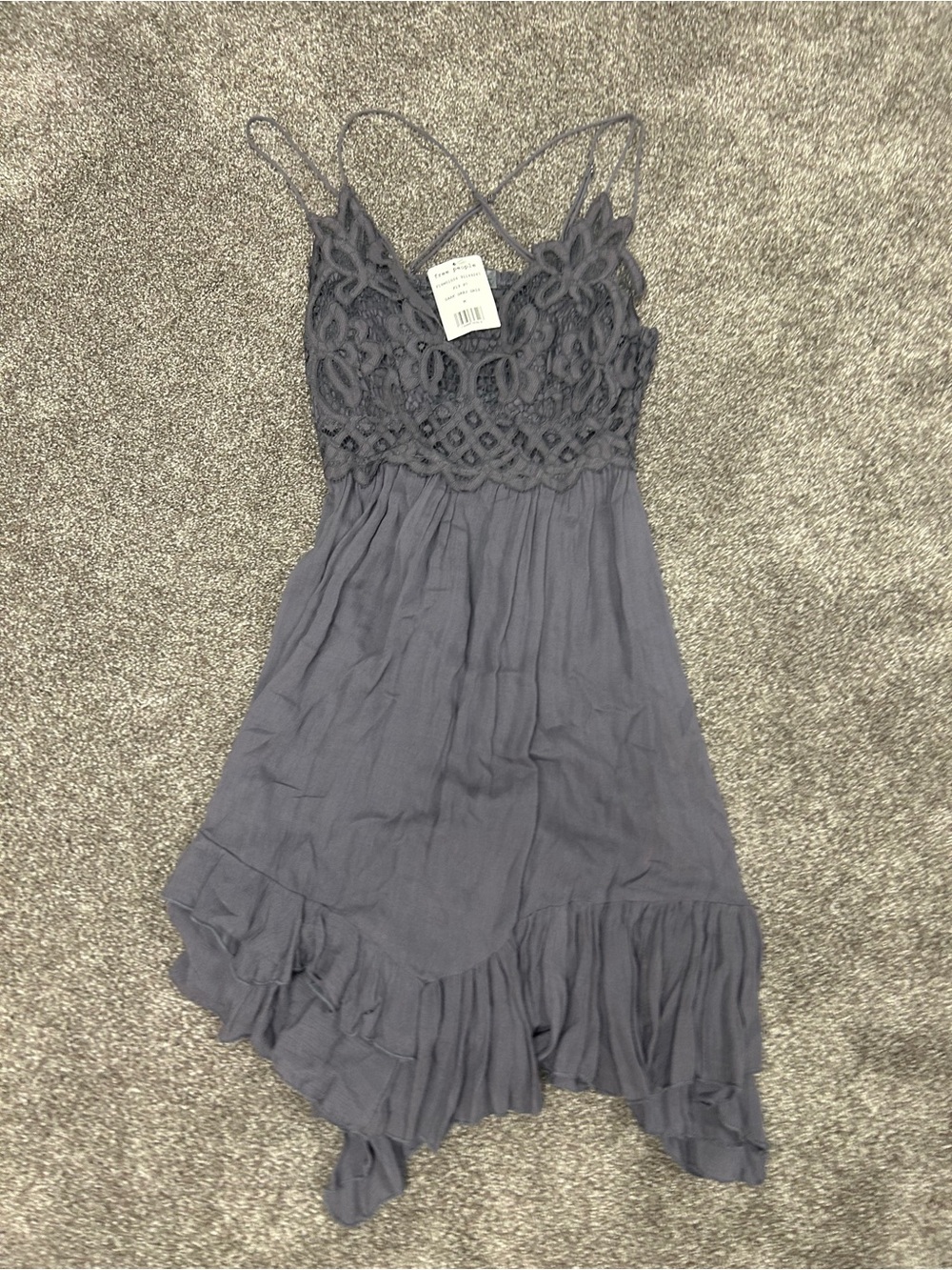 Free People Gray Crochet Bodice Mini Dress